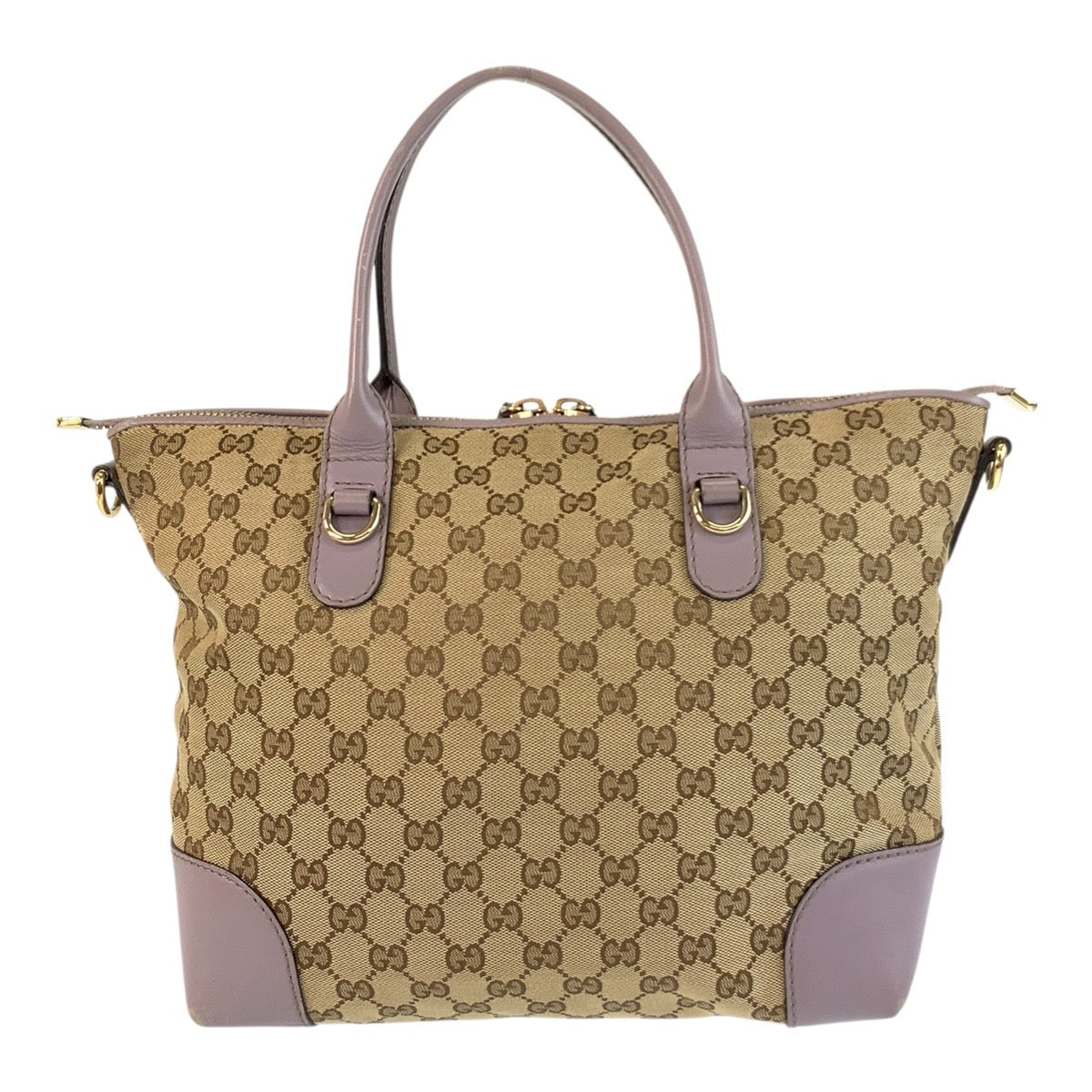 Gucci GG Purple Metal Bamboo heart Canvas Beige Gold Tote Bag