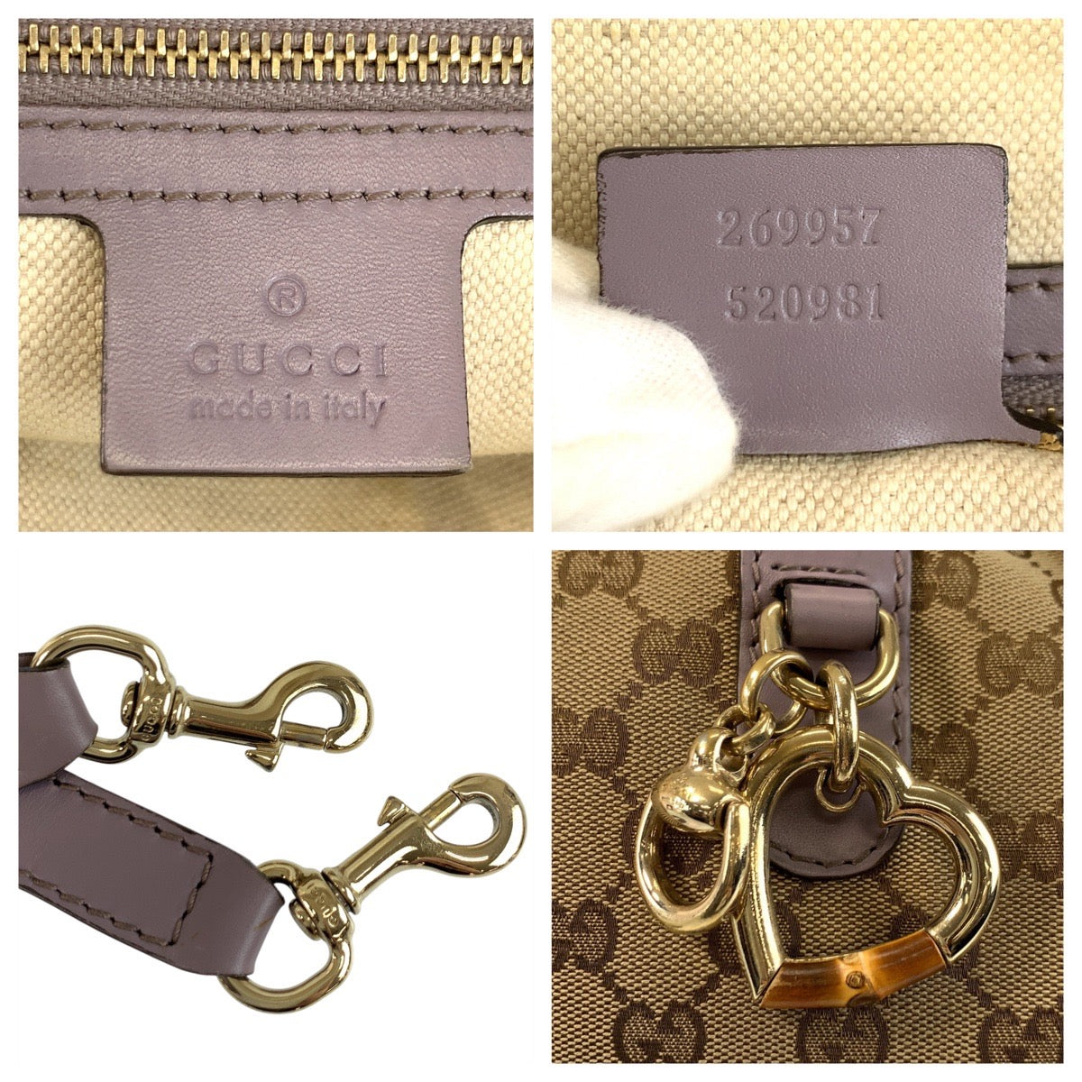 Gucci Bamboo Heart 2Way Bag Leather Canvas Travel Bag