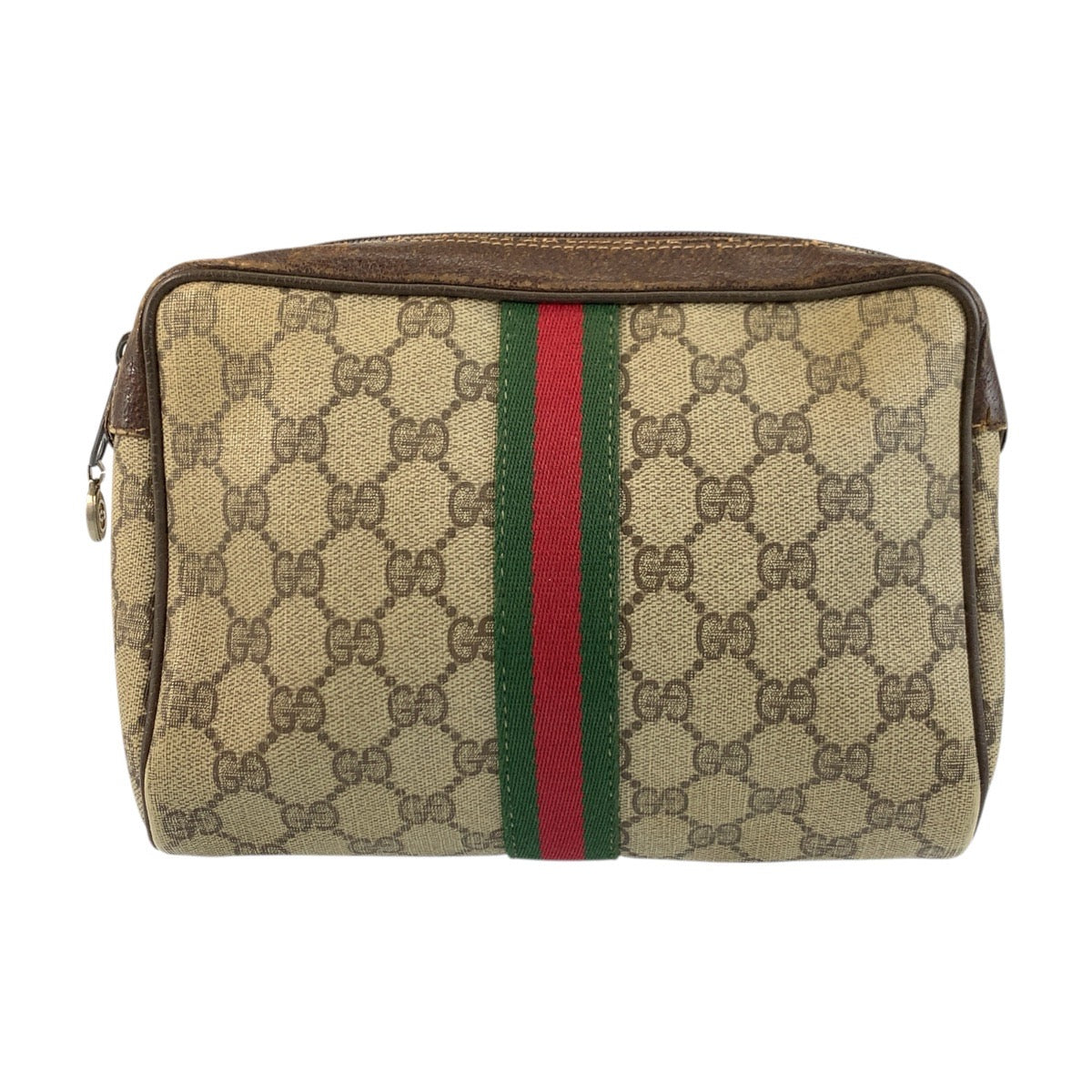 Gucci 98 69 014 GG Supreme Canvas Brown Beige Gold Clutch Bag