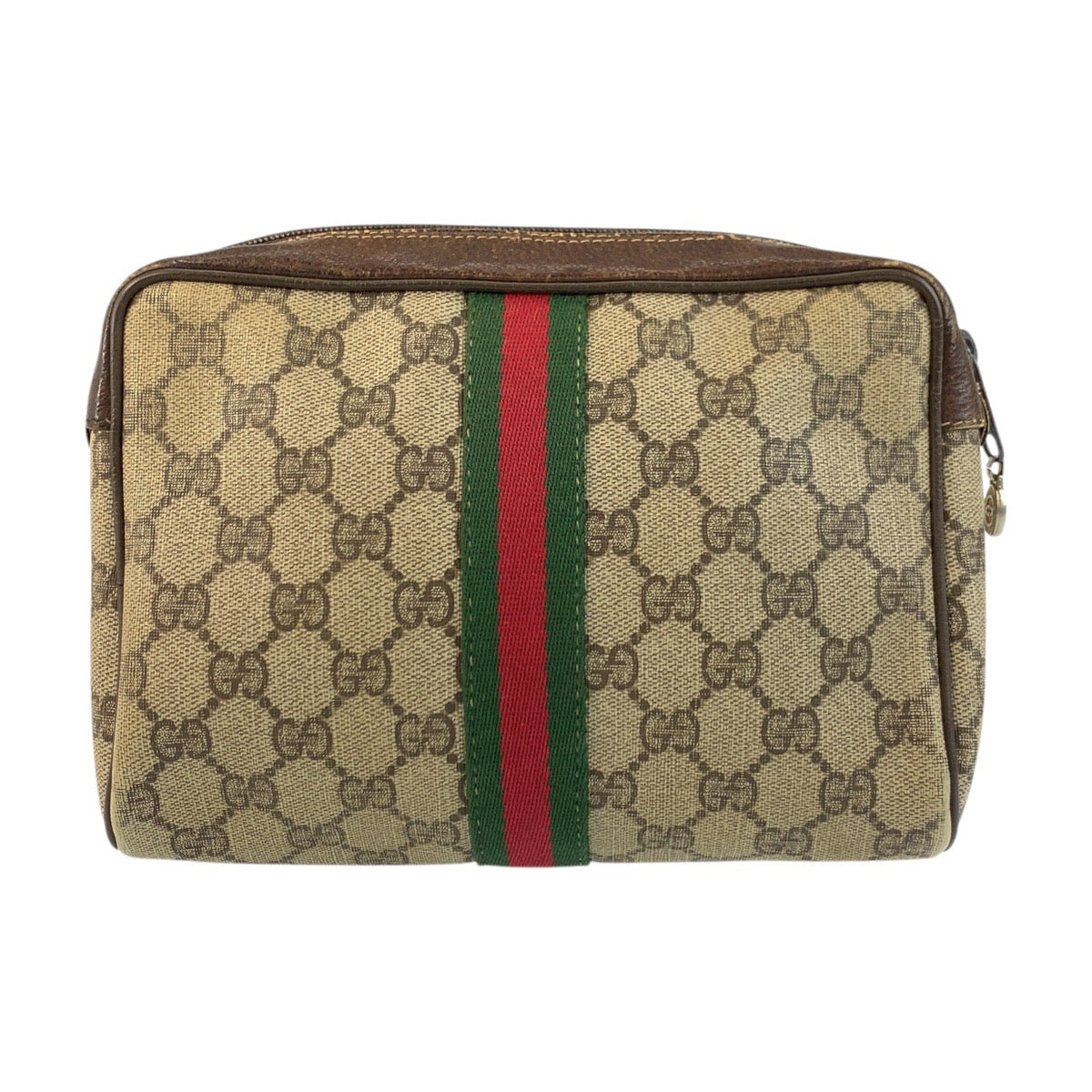 Gucci 98 69 014 GG Supreme Canvas Brown Beige Gold Clutch Bag