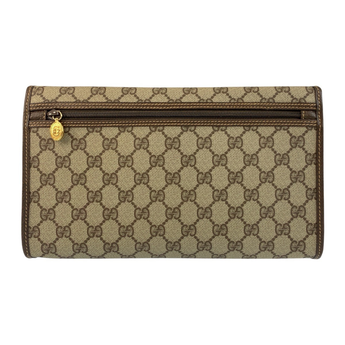 Gucci 004 261 GG Supreme Metal Canvas Brown Beige Gold Clutch Bag