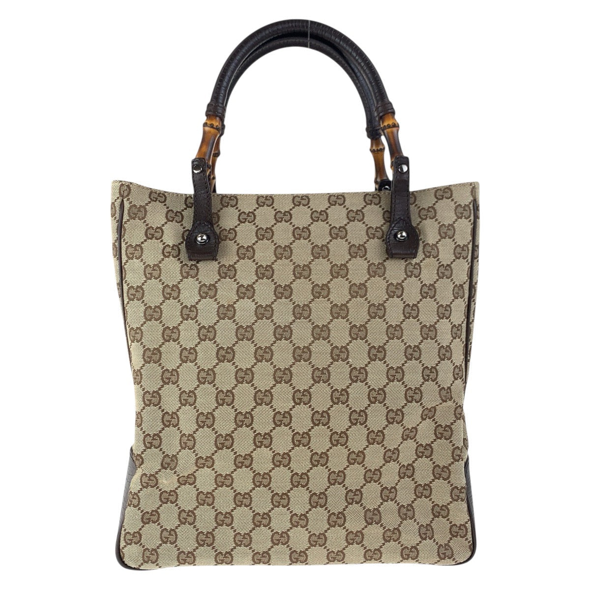 Gucci GG SilverMetal Bamboo Canvas Brown Beige Tote Bag