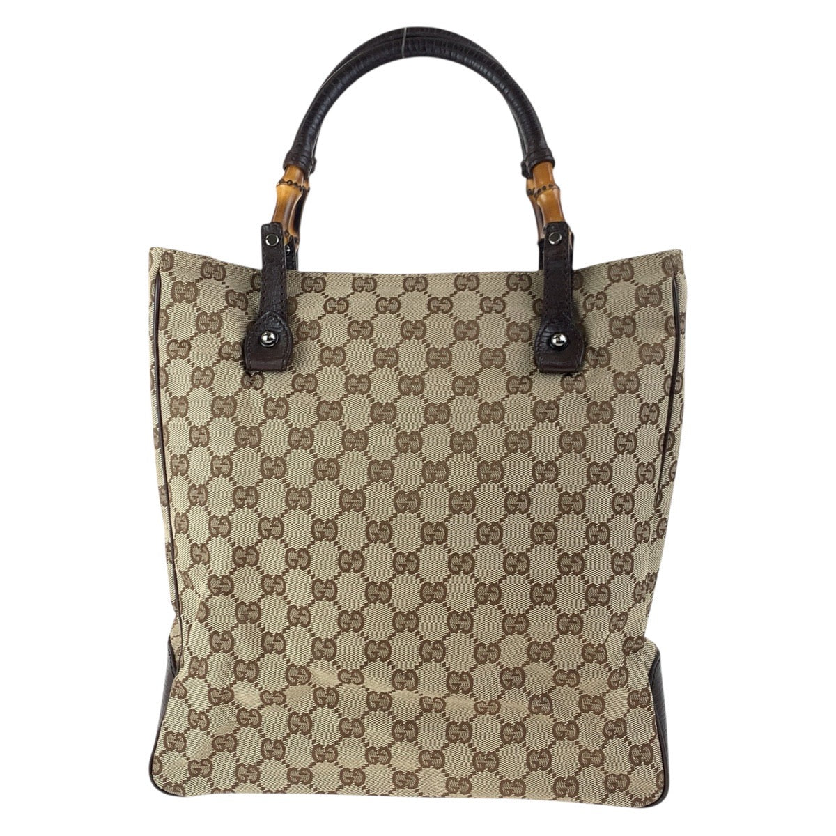 Gucci GG SilverMetal Bamboo Canvas Brown Beige Tote Bag