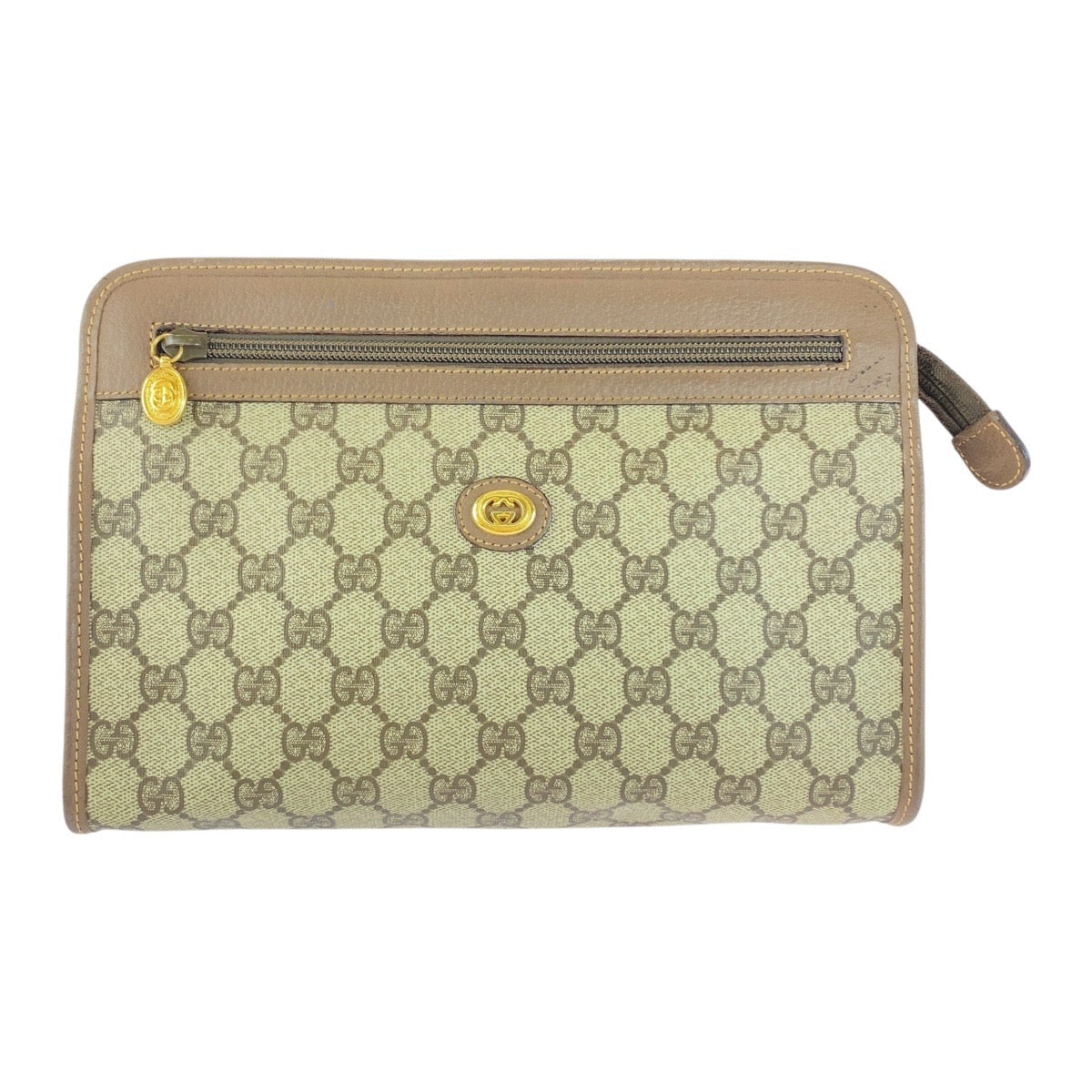 Gucci 014 122 GG Supreme Metal Canvas Brown Beige Gold Clutch Bag