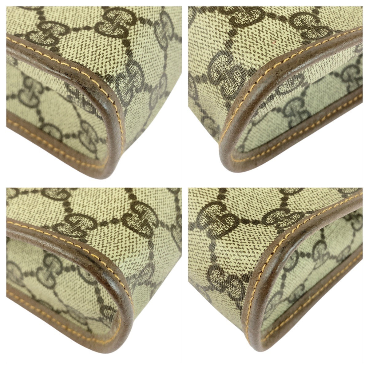Gucci 014 122 GG Supreme Metal Canvas Brown Beige Gold Clutch Bag