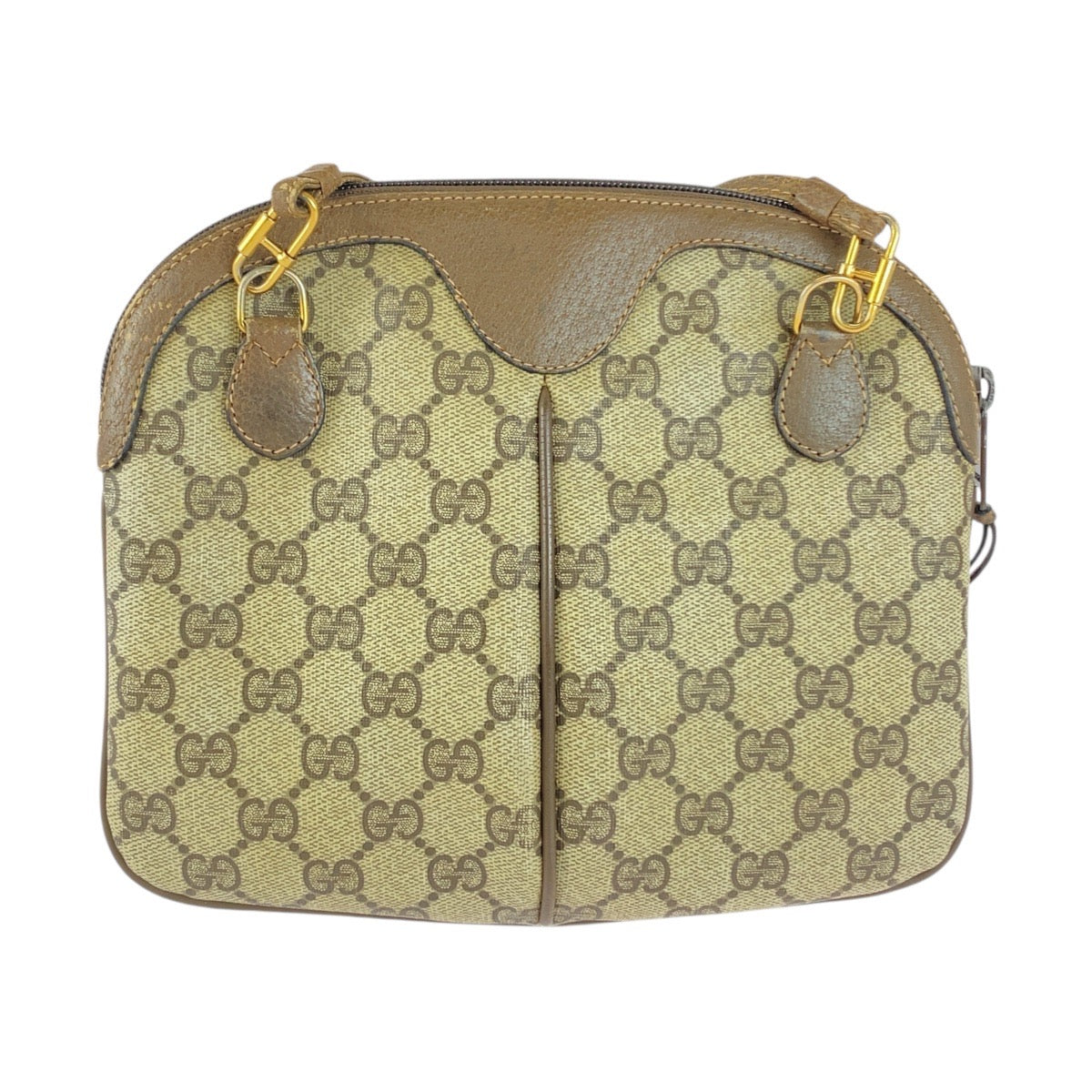 Gucci 904 02 047 GG Supreme Canvas Brown Beige Gold Shoulder Bag