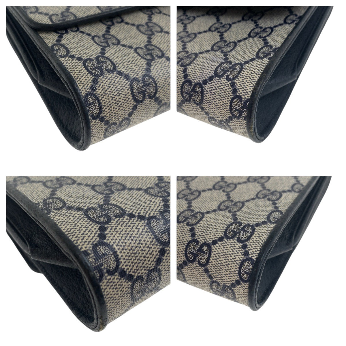Gucci 94 02 050 GG Supreme Canvas Gold Navy Gray Shoulder Bag