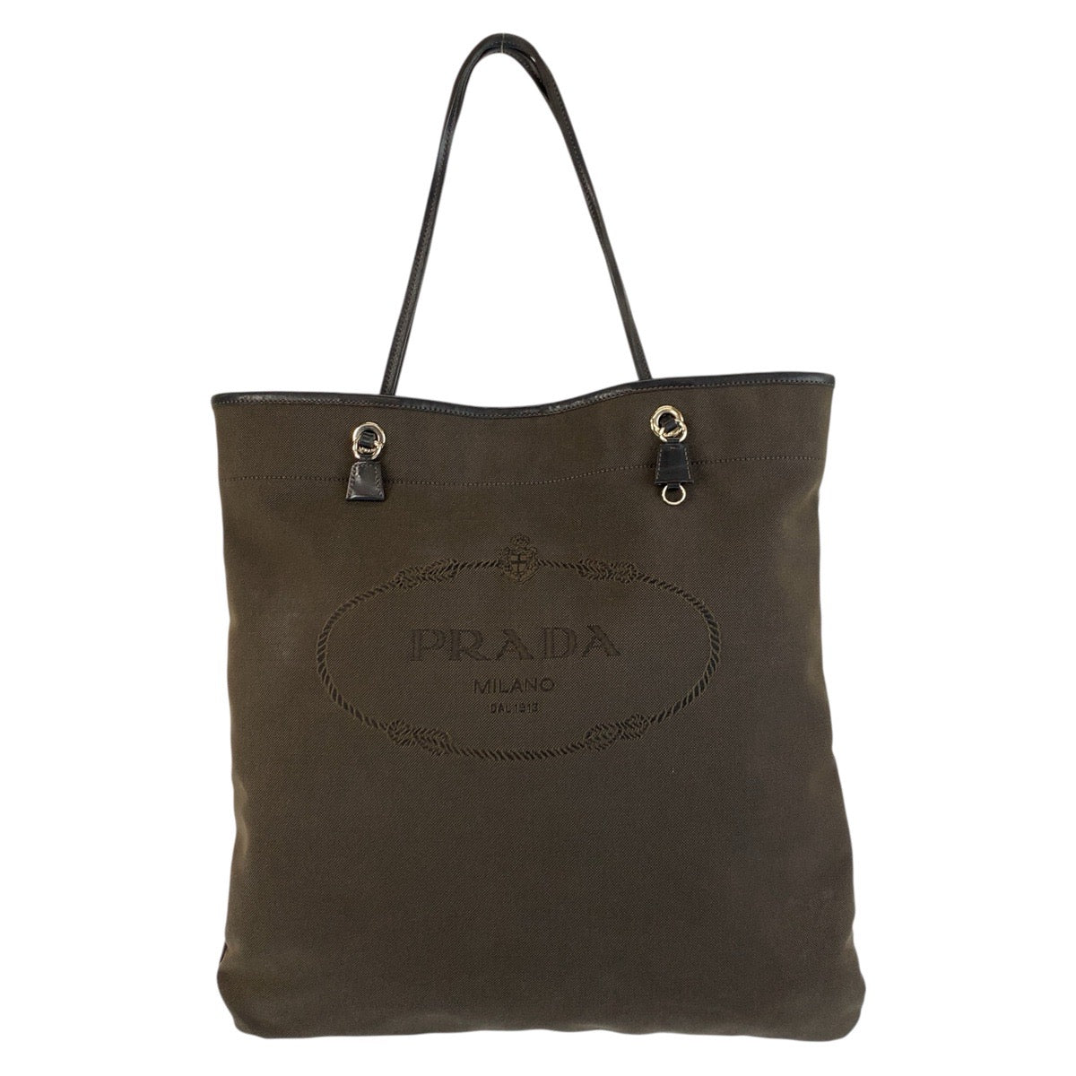 Tote Bag Metal Logo Jacquard Canvas Brown