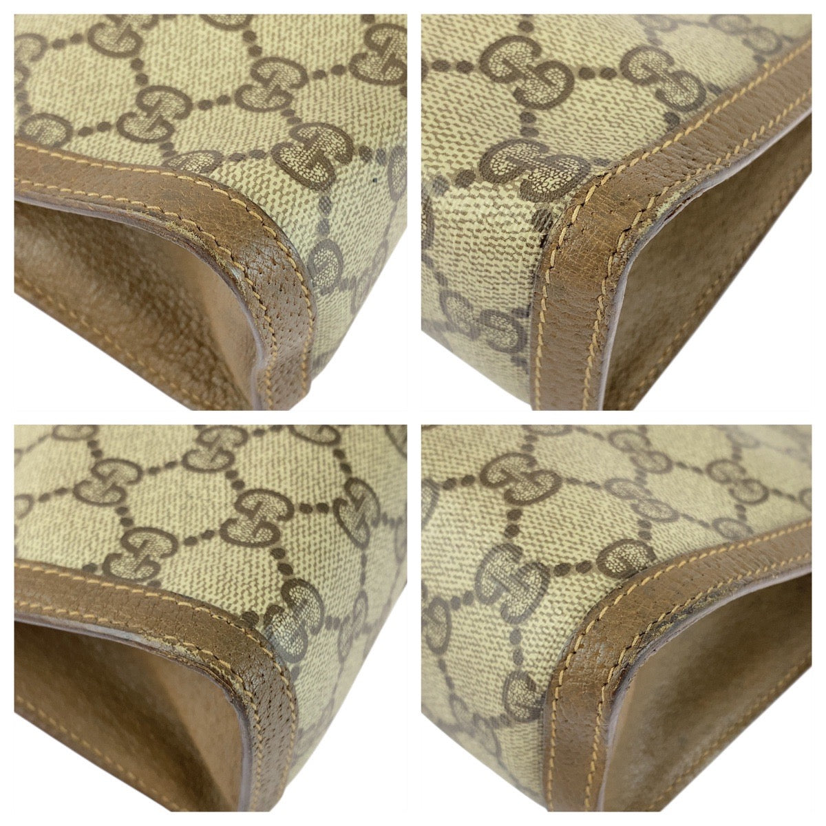 Gucci 89 01 032 GG Supreme Canvas Brown Beige Gold Clutch Bag