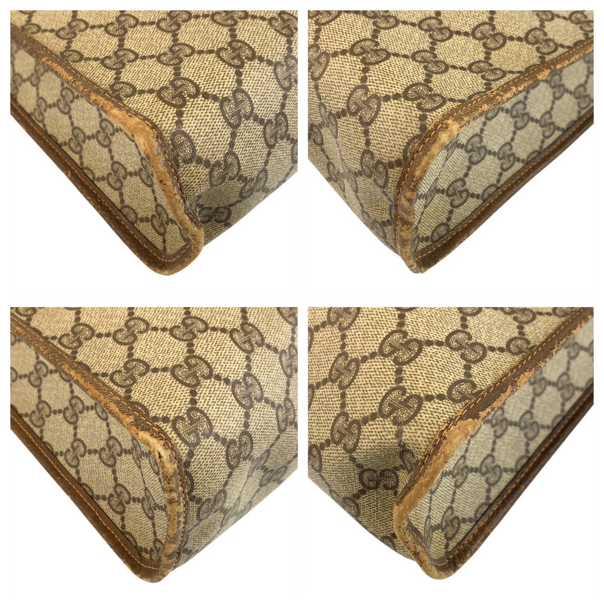 Gucci 89 02 092 GG Supreme Canvas Brown Beige Gold Tote Bag