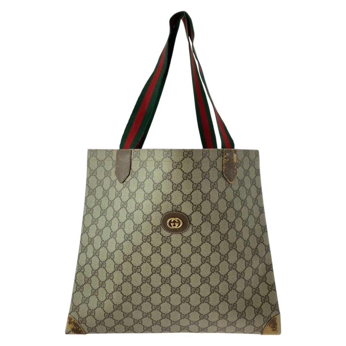 Gucci 002 63 GG Supreme Old Canvas Beige Red Green Tote Bag