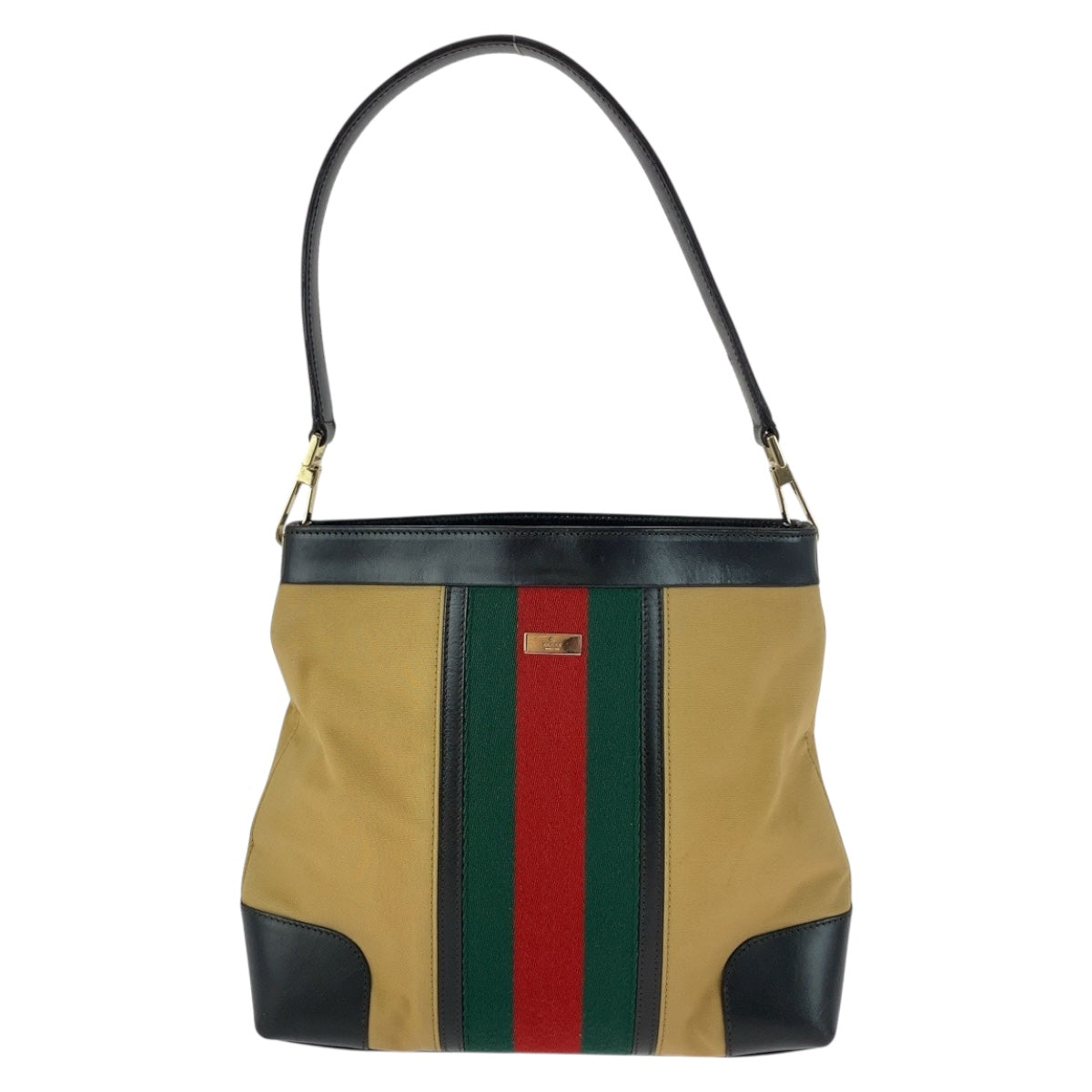 Gucci 001 SilverMetal Sherry line Canvas Beige Red Green Shoulder Bag 2