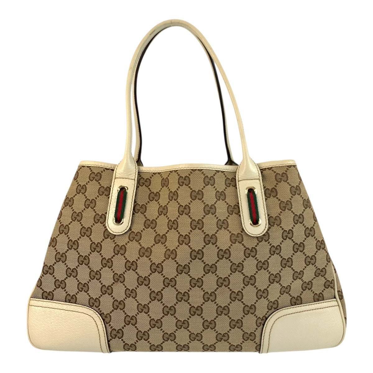 Gucci GG Ivory Metal Prince Shelley Canvas Beige Gold Tote Bag 2