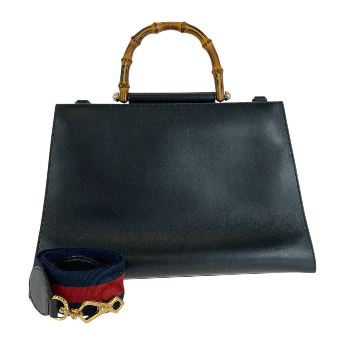 Gucci GoldMetal Bamboo Nim Fair Leather Black Handbag