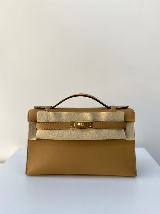 Hermes Kelly Pochette Chai Swift Hardware Handbag Gold Travel Bag