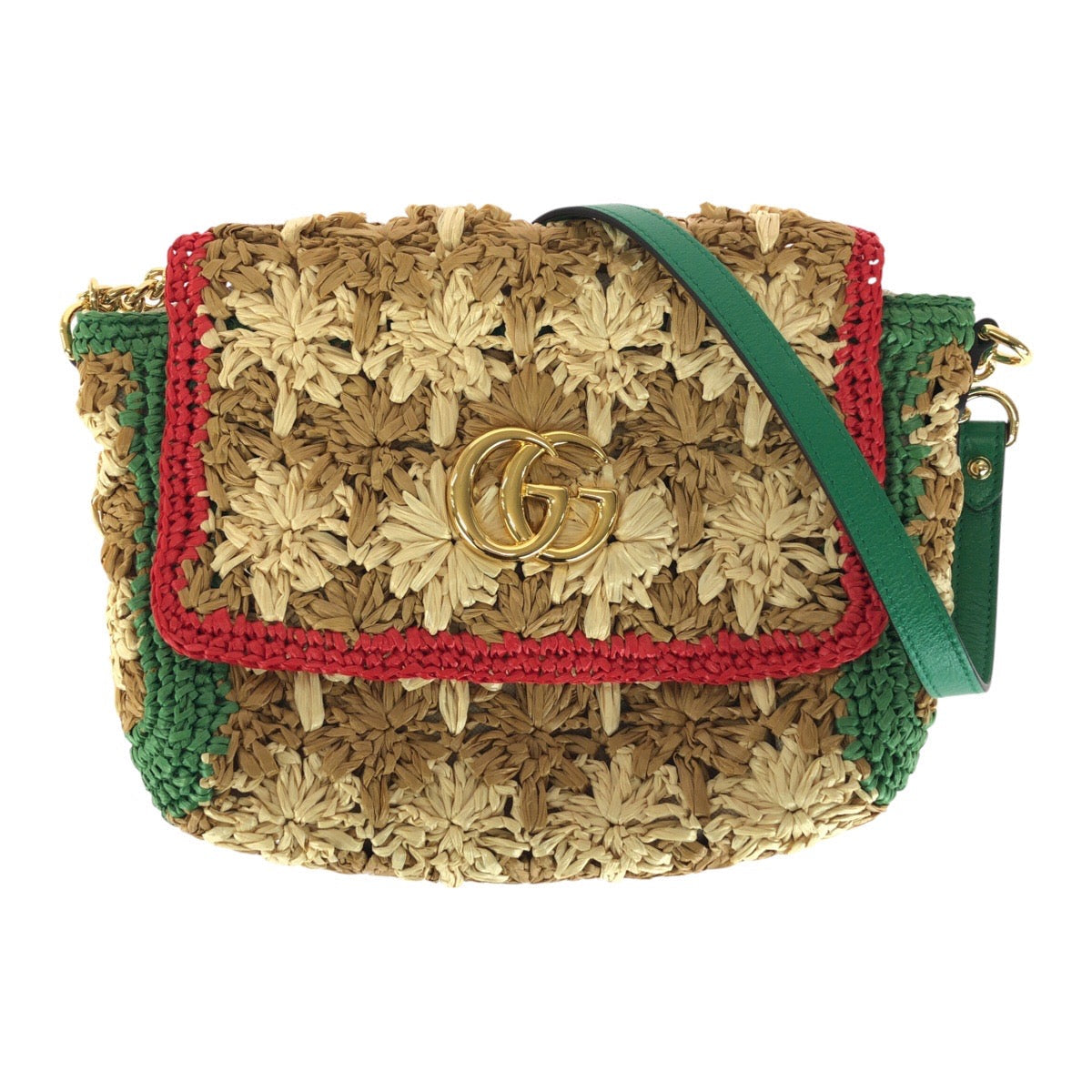 Gucci Metal GG Marmont Raffia Beige Gold Shoulder Bag