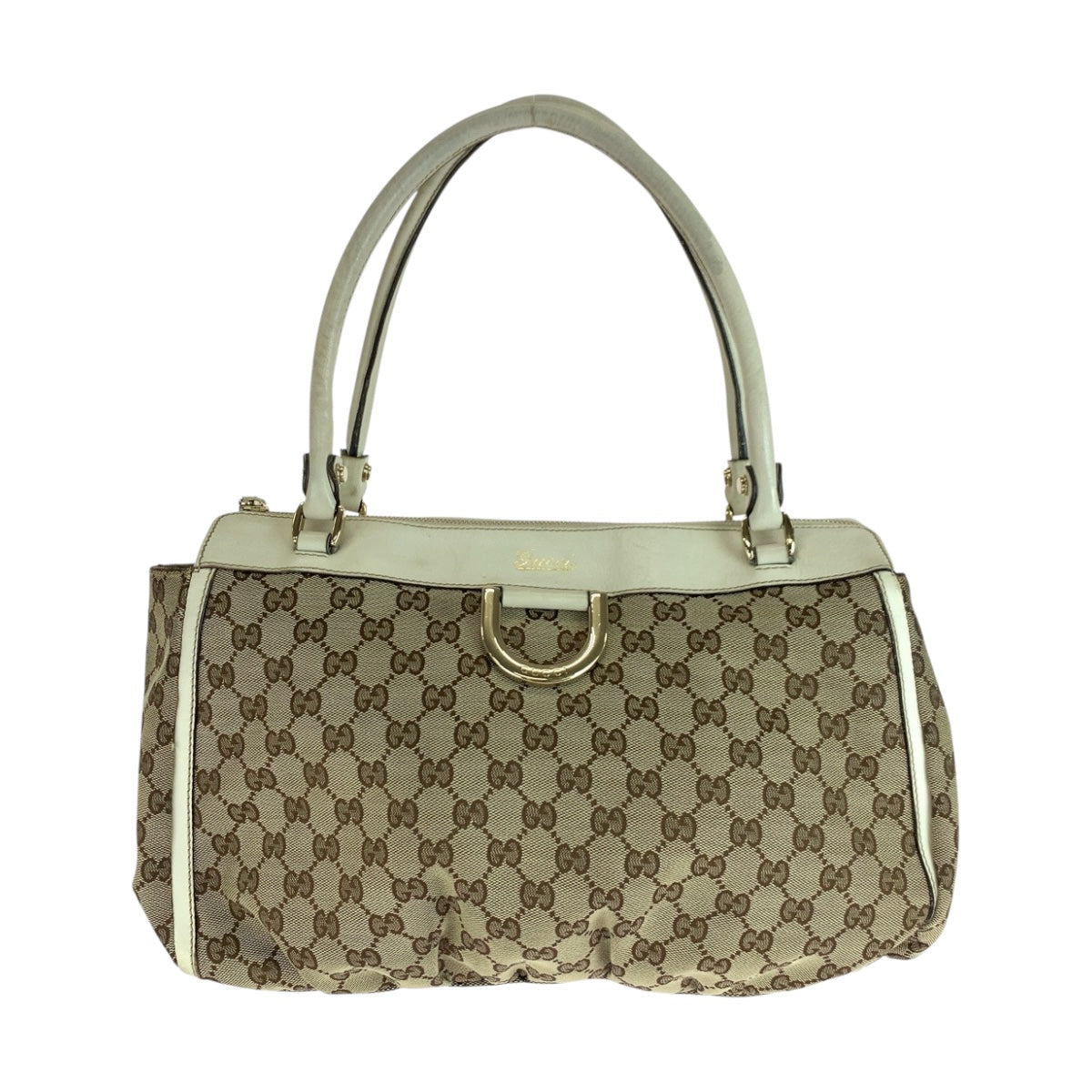 Gucci GG Abbey Canvas White Beige Gold Tote Bag