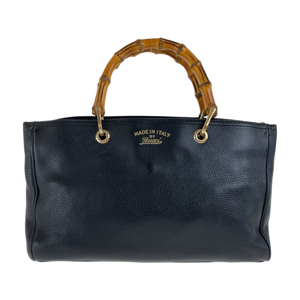 Gucci Bamboo Shopper Leather Black Gold Handbag