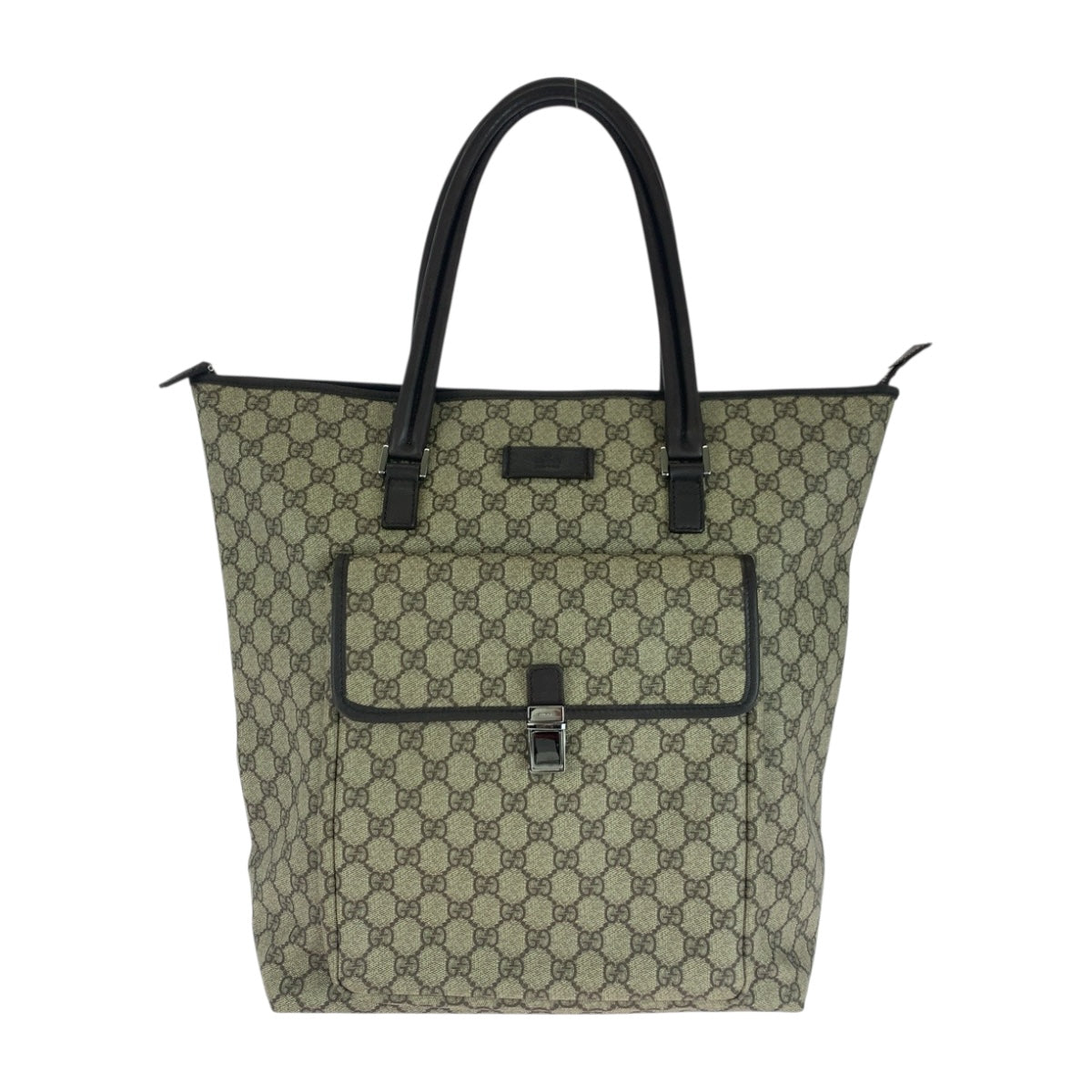 Gucci GG Supreme Canvas Brown Beige Silver Tote Bag