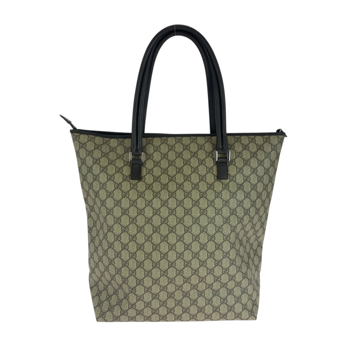 Gucci GG Supreme Canvas Brown Beige Silver Tote Bag