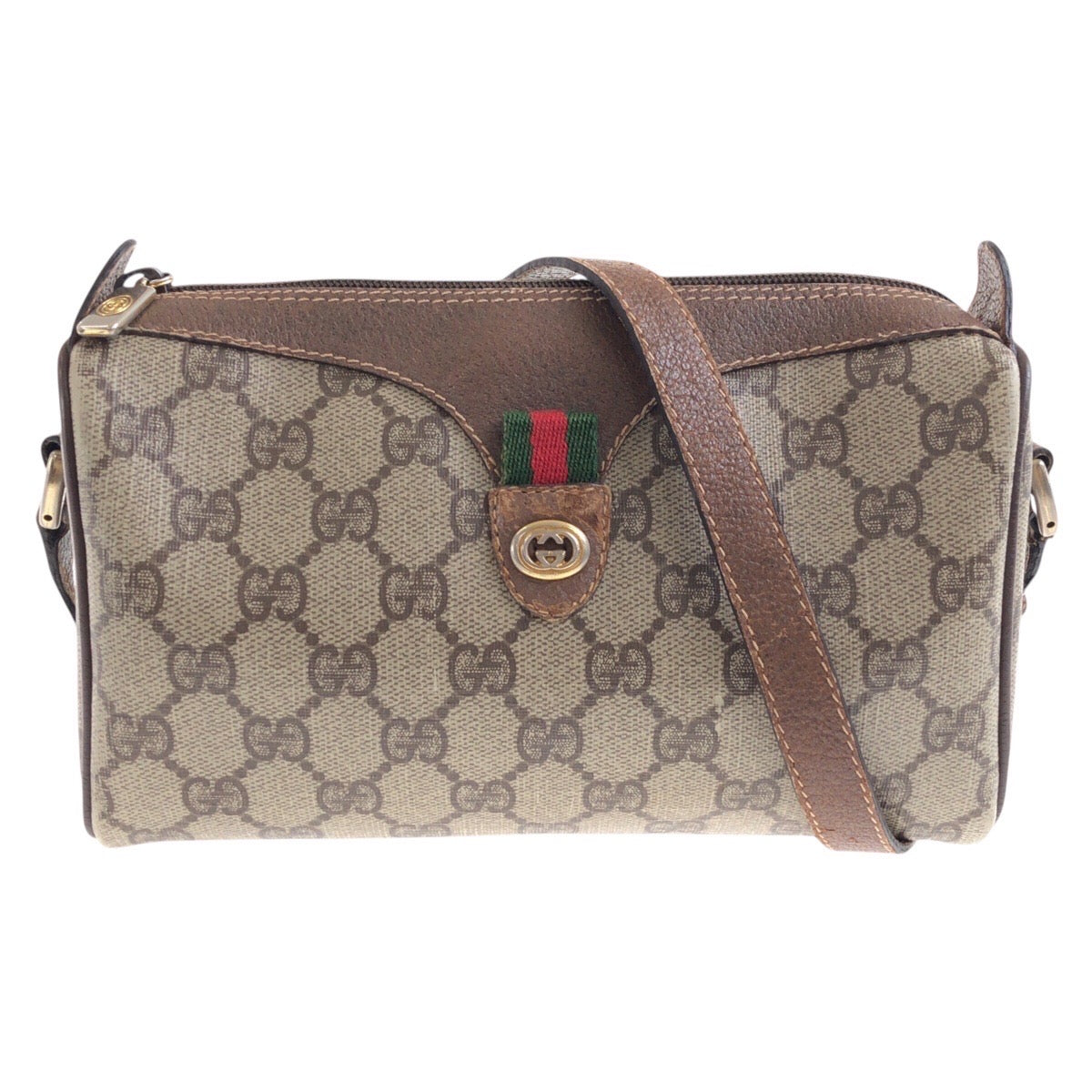Gucci 001 904 GG Supreme Metal Canvas Brown Beige Gold Shoulder Bag