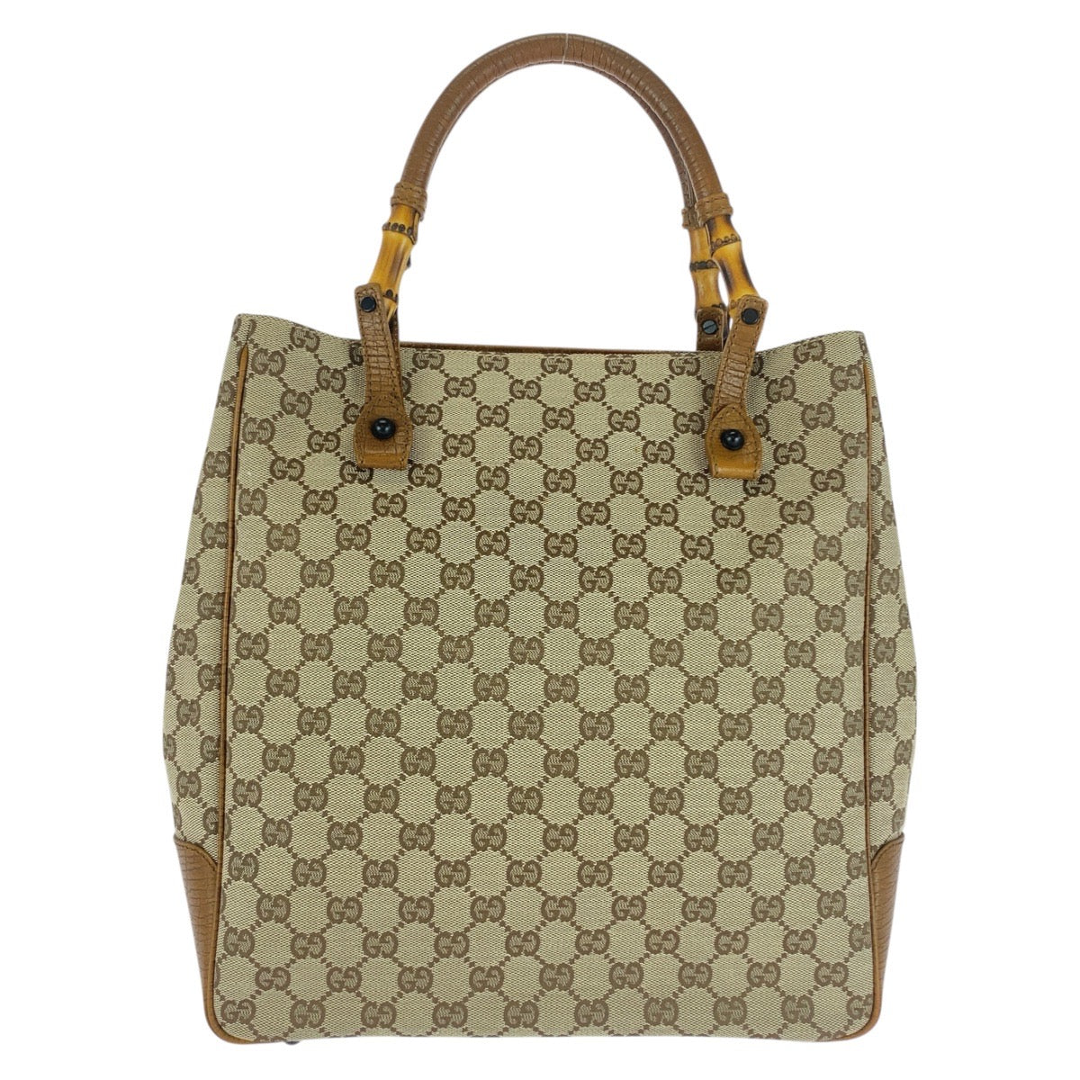 Gucci GG Metal Bamboo Canvas Black Brown Beige Tote Bag