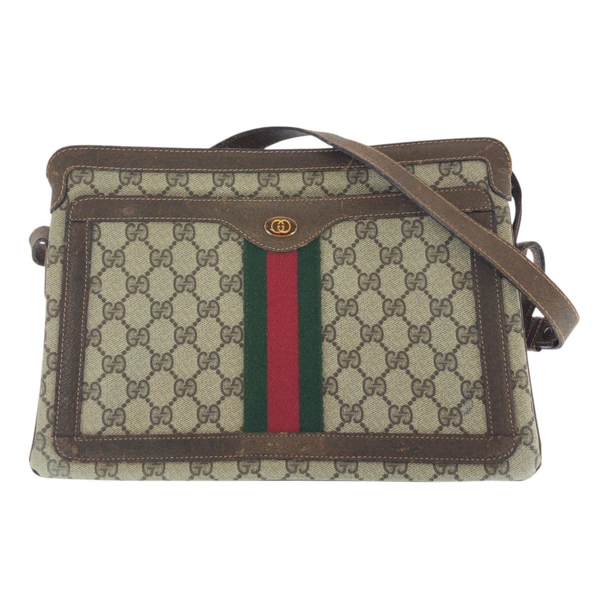 Gucci 010ã»378 GG Supreme Metal Old Canvas Brown Beige Gold Shoulder Bag