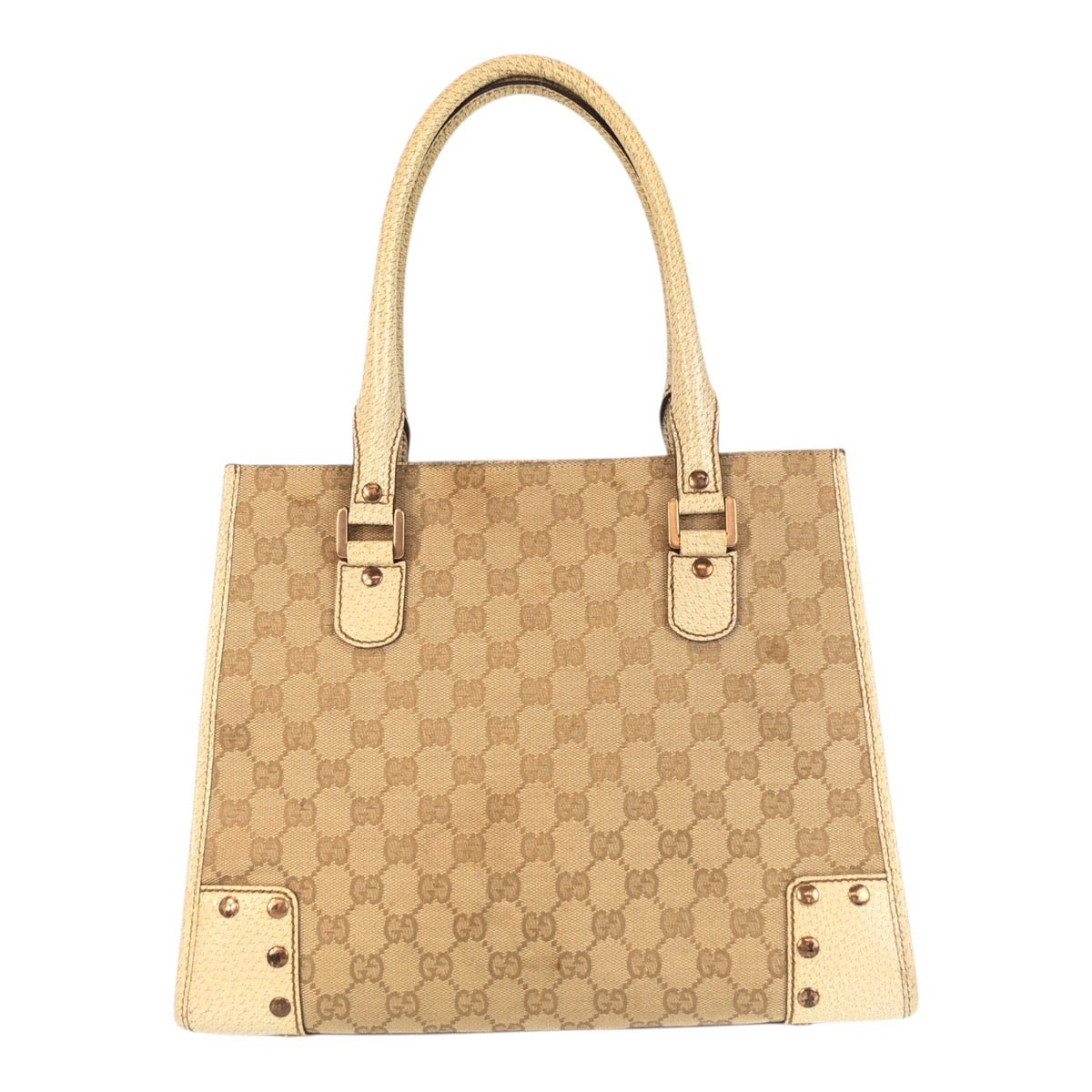 Gucci Ivory GG studs Canvas Gold Tote Bag