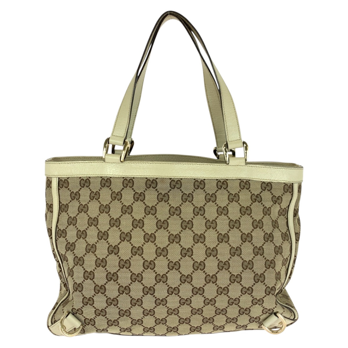 Gucci GG Metal Abbey Canvas White Beige Gold Tote Bag