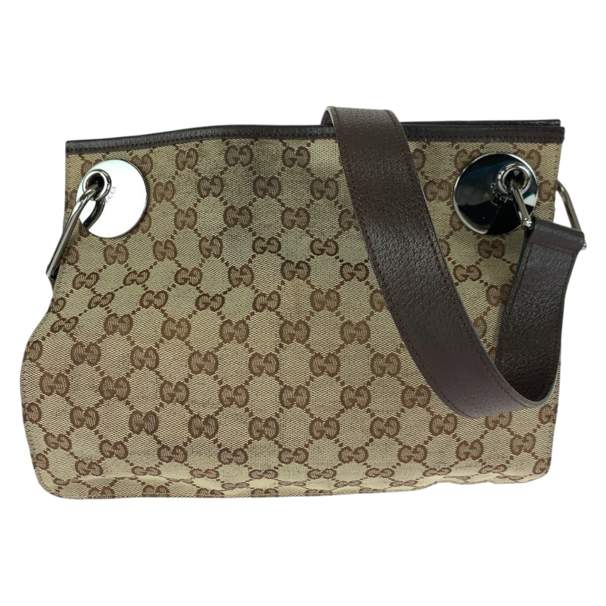 Gucci GG SilverMetal Canvas Brown Beige Shoulder Bag 4