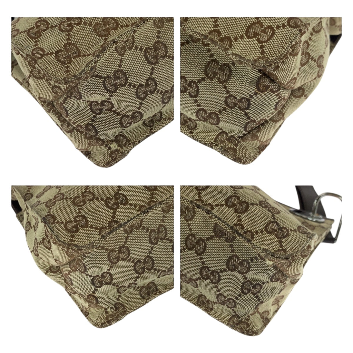 Gucci GG SilverMetal Canvas Brown Beige Shoulder Bag 4