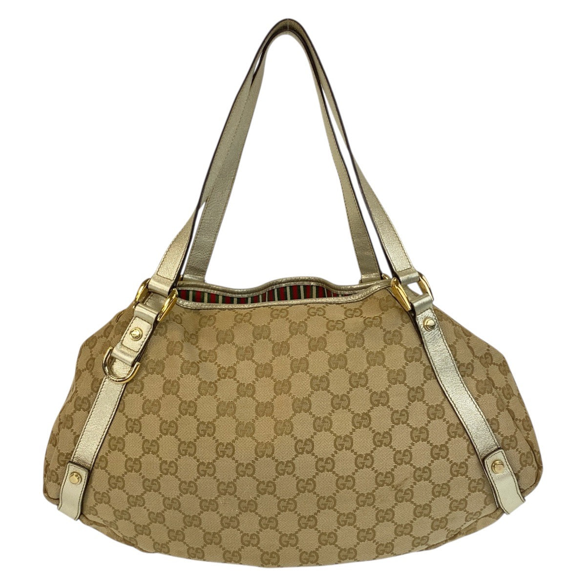 Gucci GG Metal Canvas Beige Gold Tote Bag 2