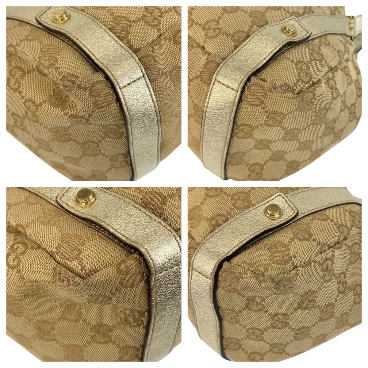 Gucci GG Metal Canvas Beige Gold Tote Bag 2