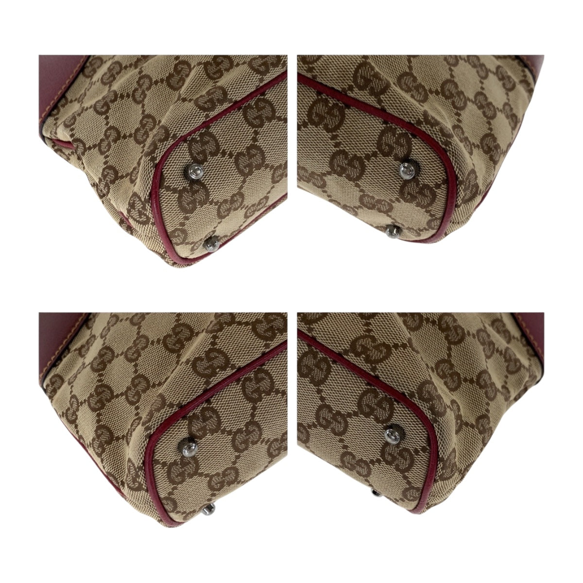 Gucci GG SilverMetal Canvas Beige Red Tote Bag