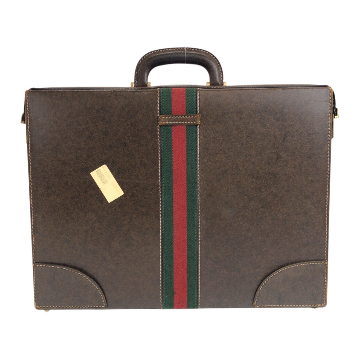 Gucci Business Metal Sherry Line Old Leather Brown Gold Handbag
