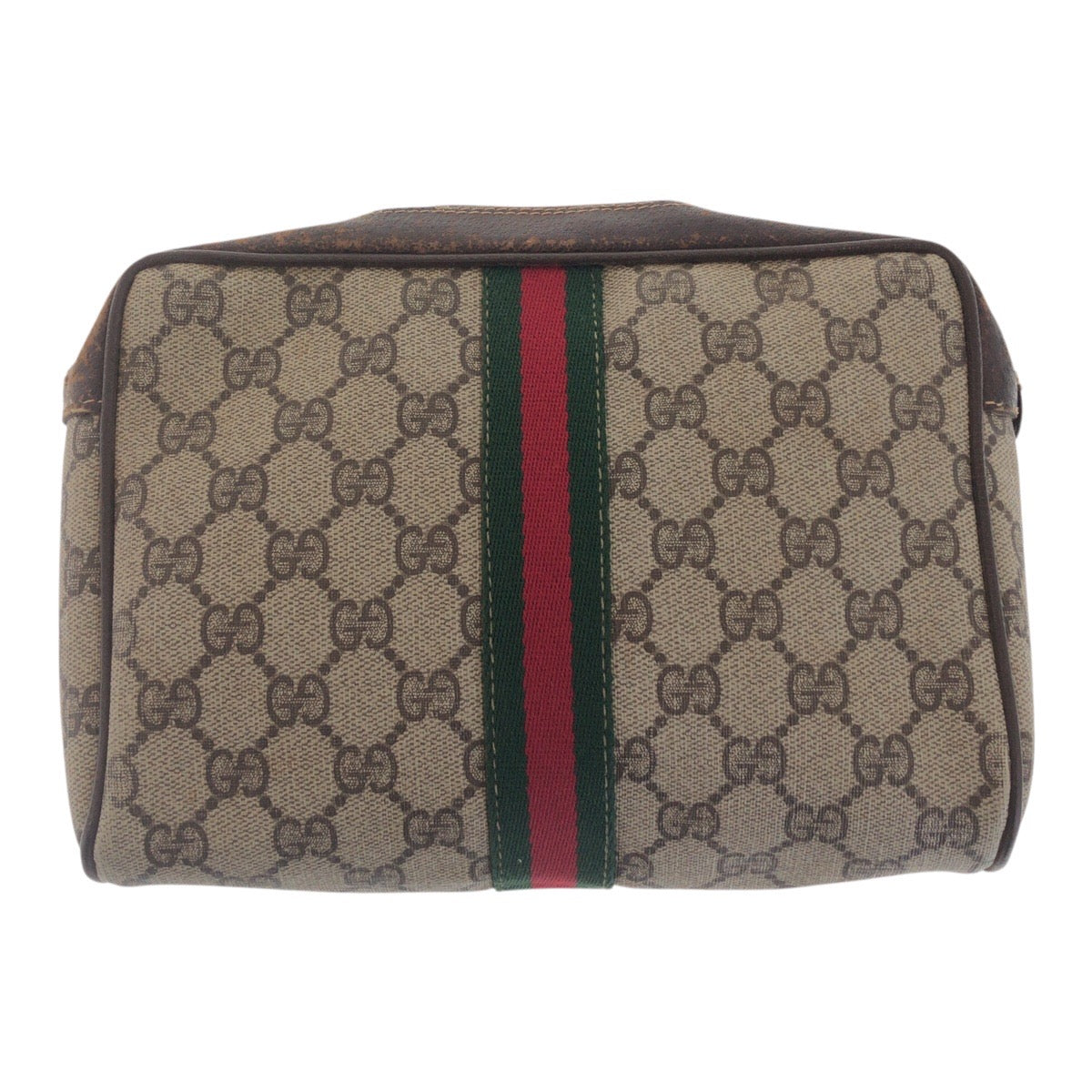 Gucci ä¸é®®æ GG Supreme Metal Sherry Canvas Brown Beige Gold Clutch Bag