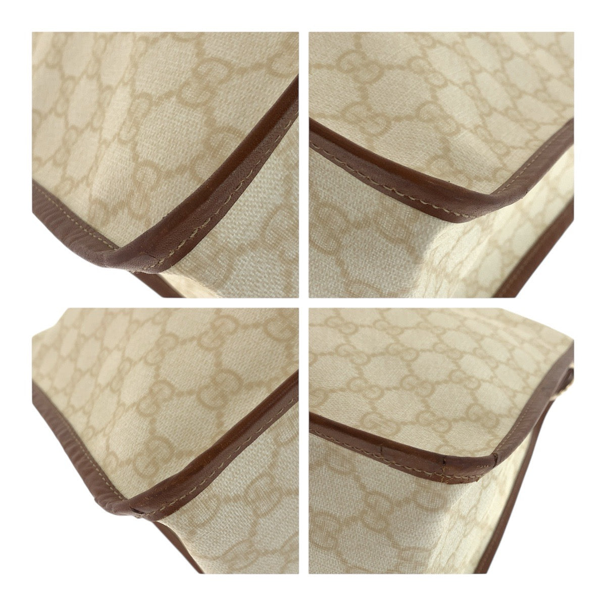 Gucci Business PVC Ivory Metal GG Brown Gold Handbag