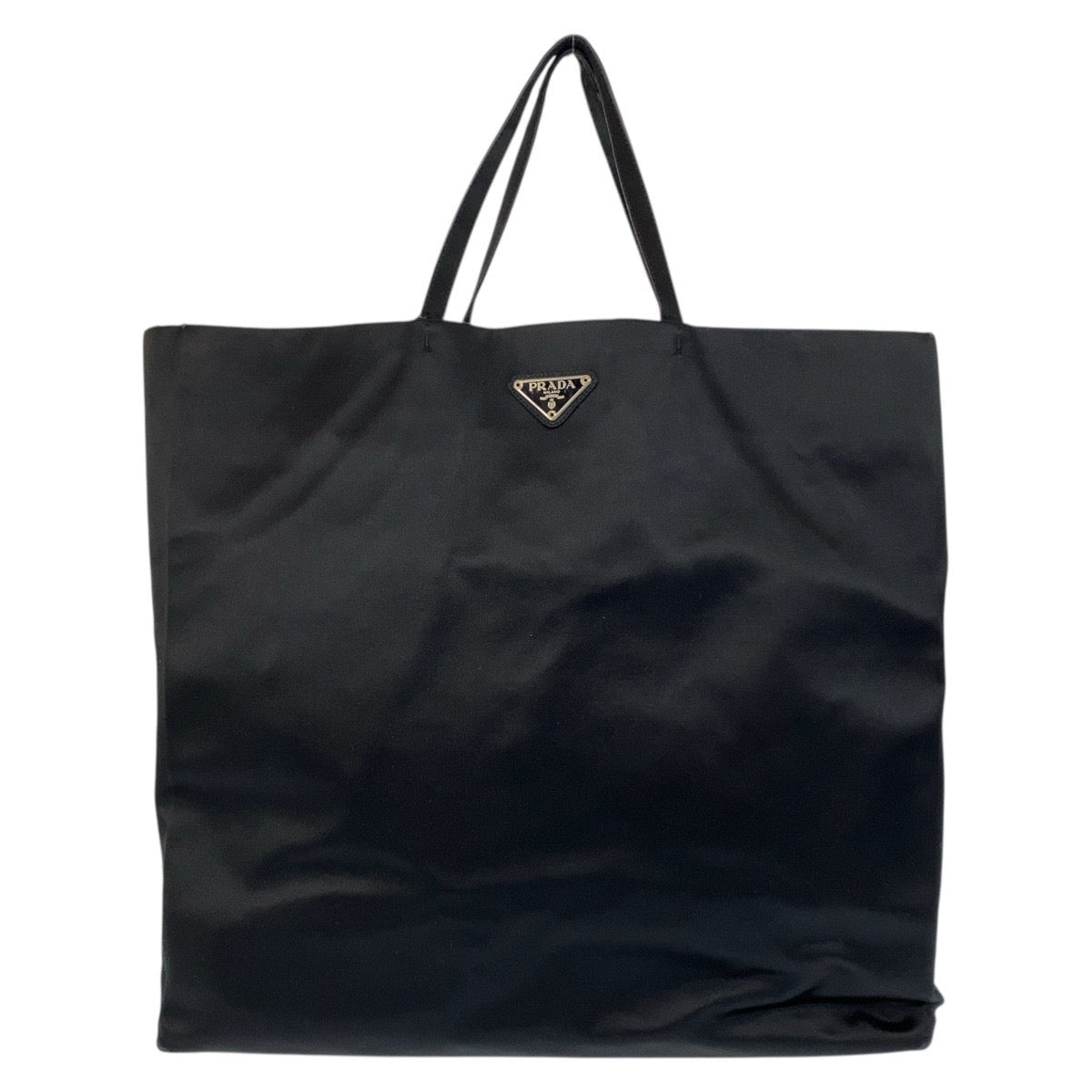Prada Triangle Plate Tote Bag Satin Logo