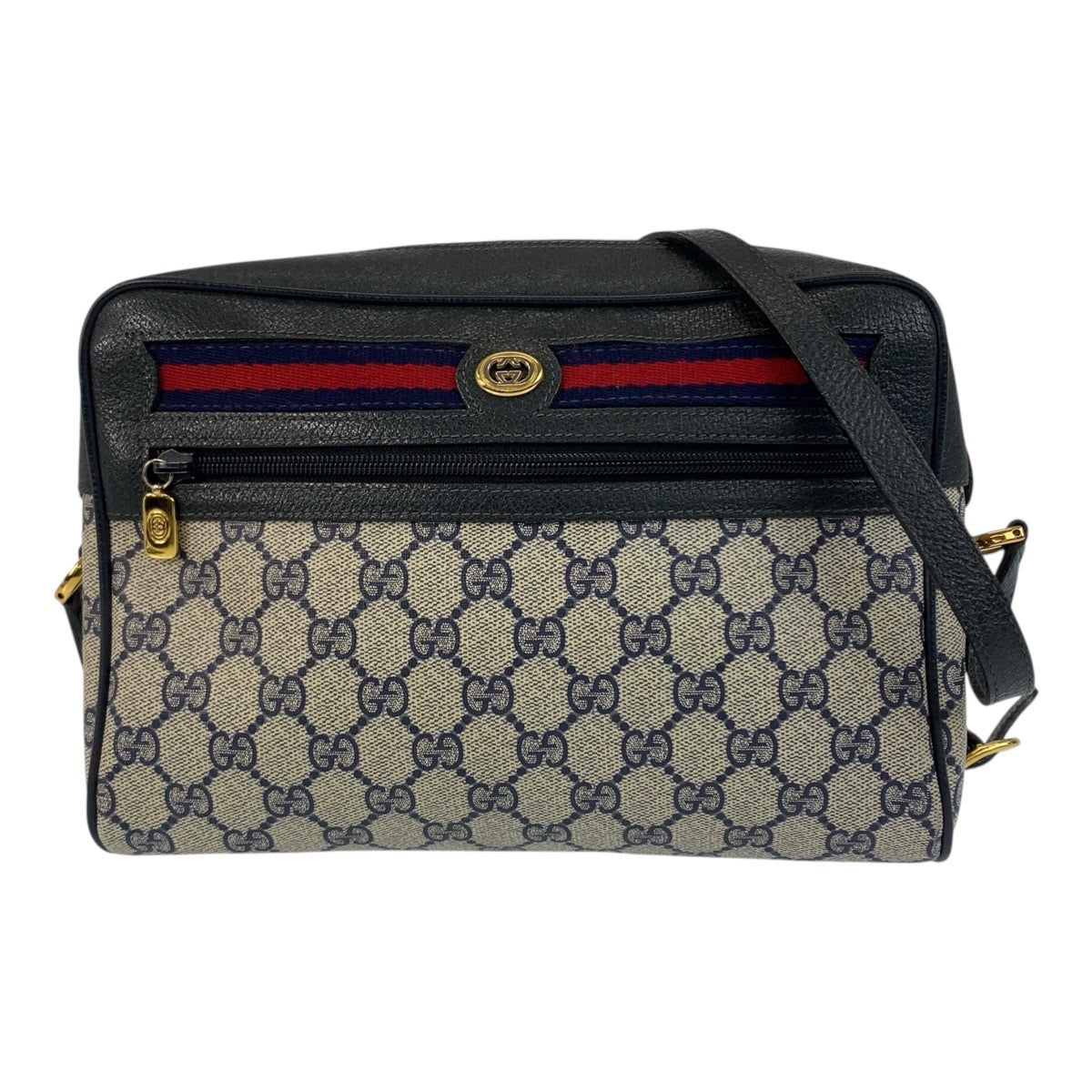 Gucci 119 02 088 GG Supreme Canvas Gold Navy Gray Shoulder Bag