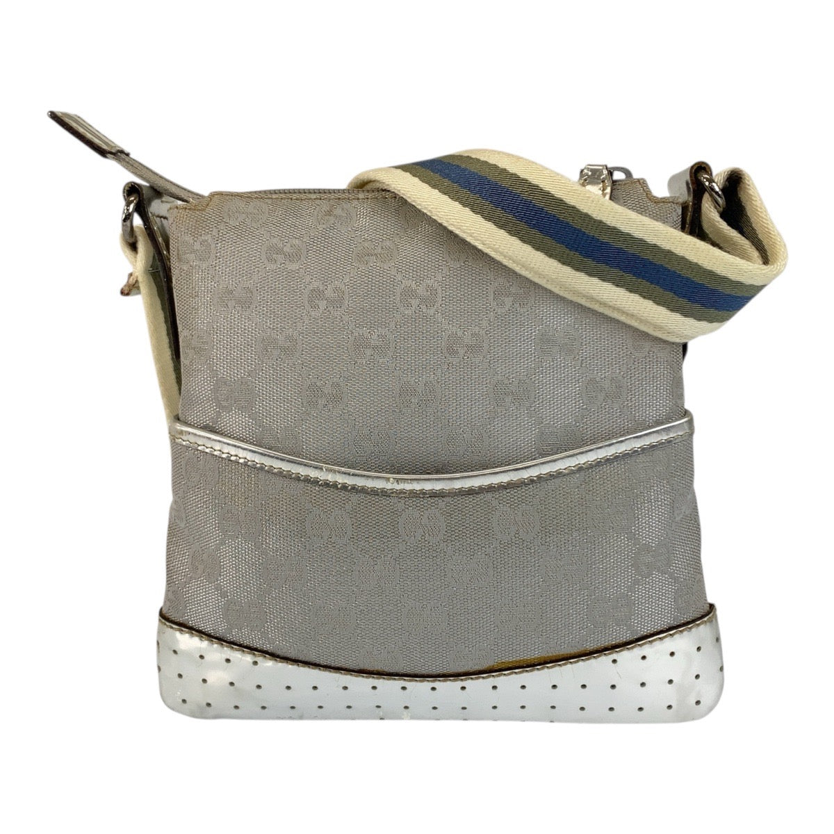 Gucci GG Sherry line Canvas Silver Gray Shoulder Bag