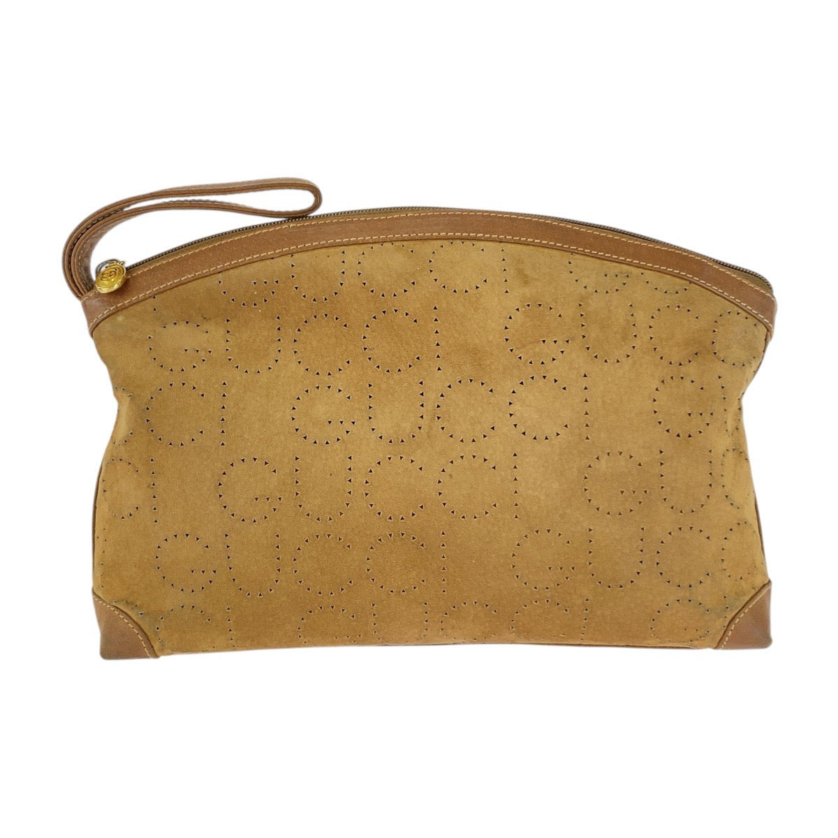Gucci 004 113 Metal Suede Brown Beige Gold Clutch Bag