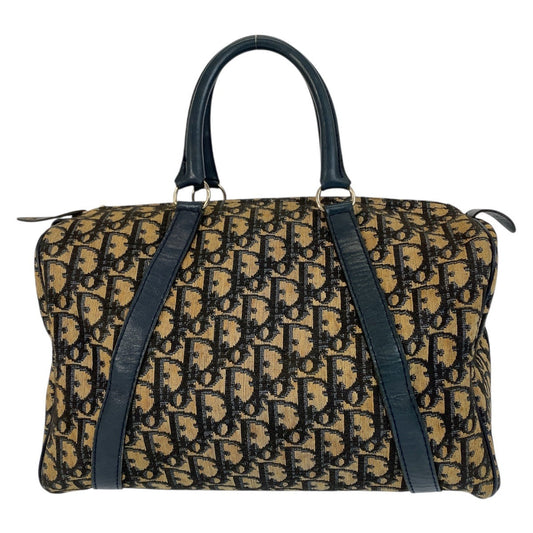 Dior Christian Handbag Navy Silvermetal Trotter Canvas Beige Travel Bag