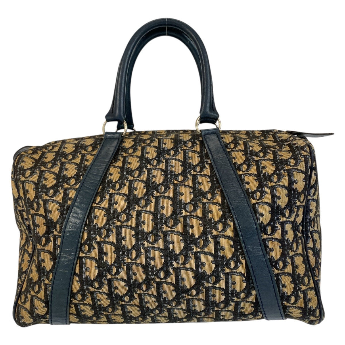 Dior Christian Handbag Navy Silvermetal Trotter Canvas Beige Travel Bag