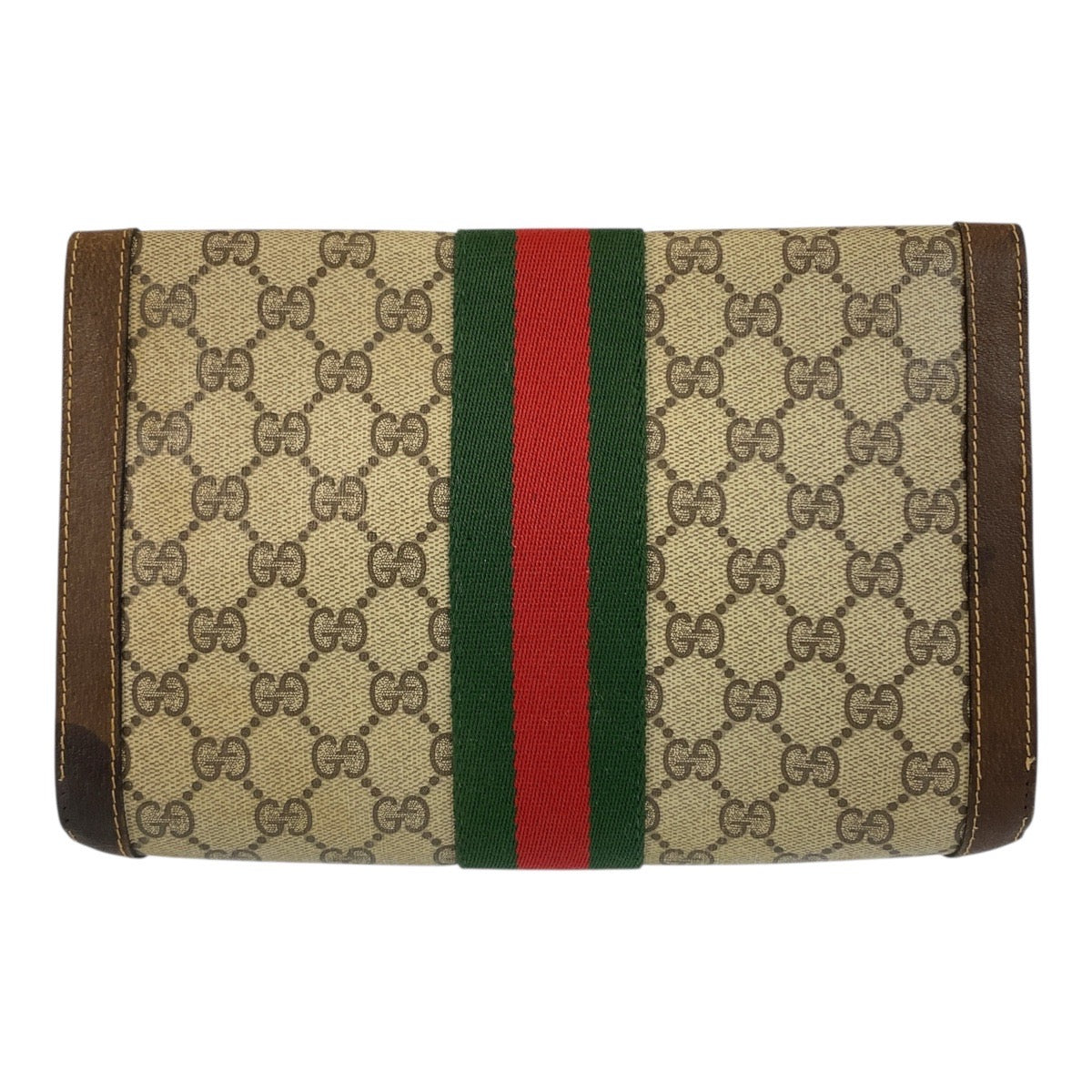 Gucci 38 GG Supreme Metal Sherry Canvas Brown Beige Gold Clutch Bag