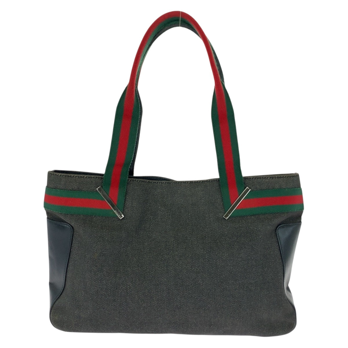 Gucci SilverMetal Sherry line Canvas Black Tote Bag
