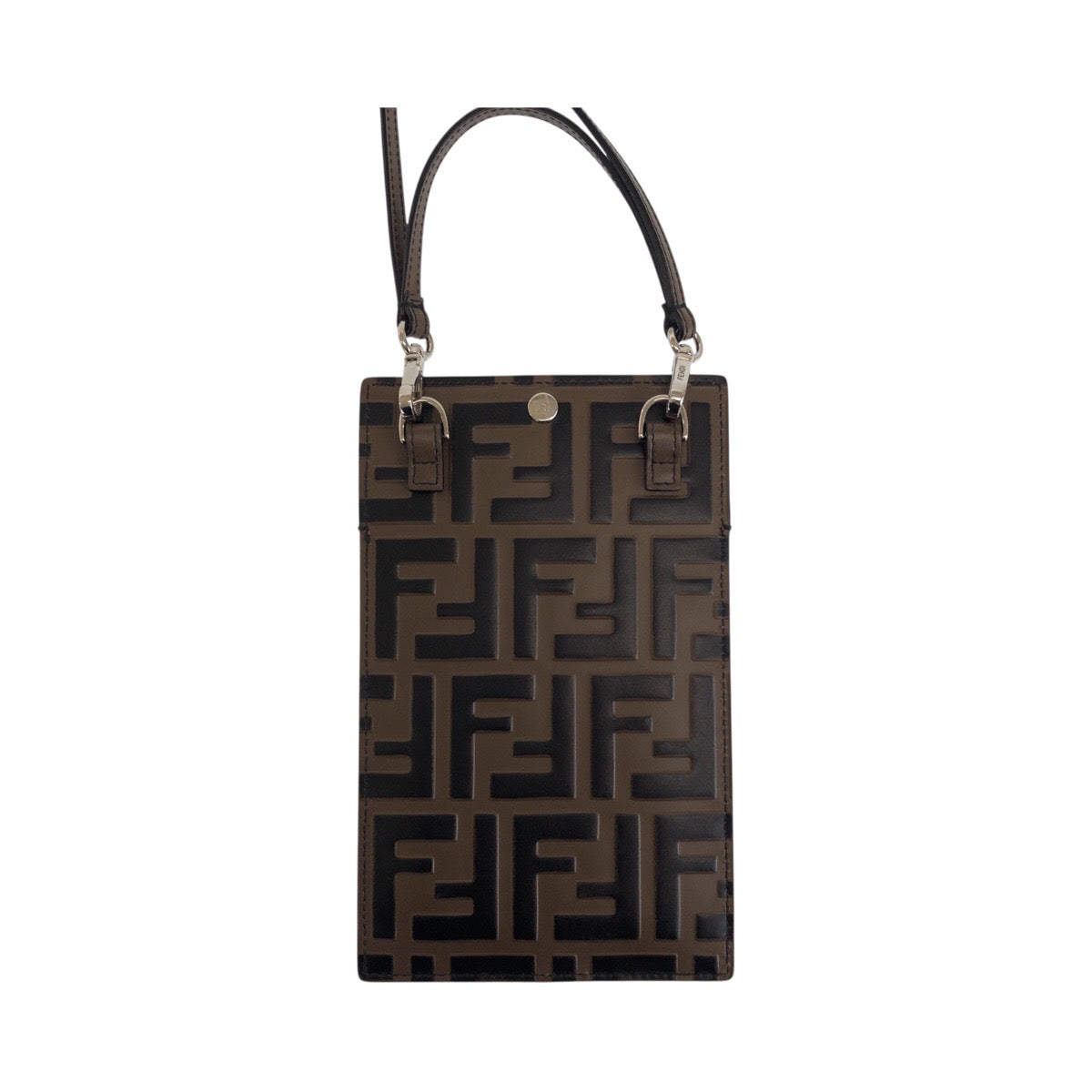 Fendi Mobile Phones And Smartphone Accessories 7Ar737 Zucca Pattern Leather Metal Brown Travel Bag