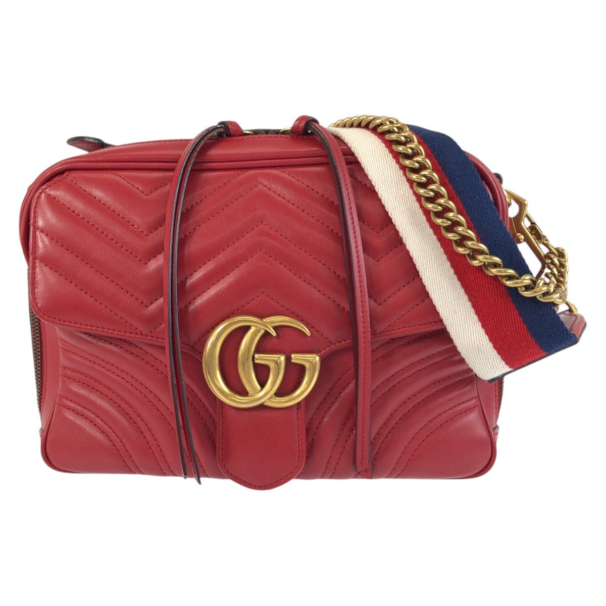 Gucci Metal GG Marmont Leather Red Gold Shoulder Bag