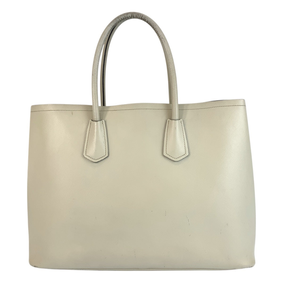 Tote Bag Ivory Safiano Triangle With Leather Logo