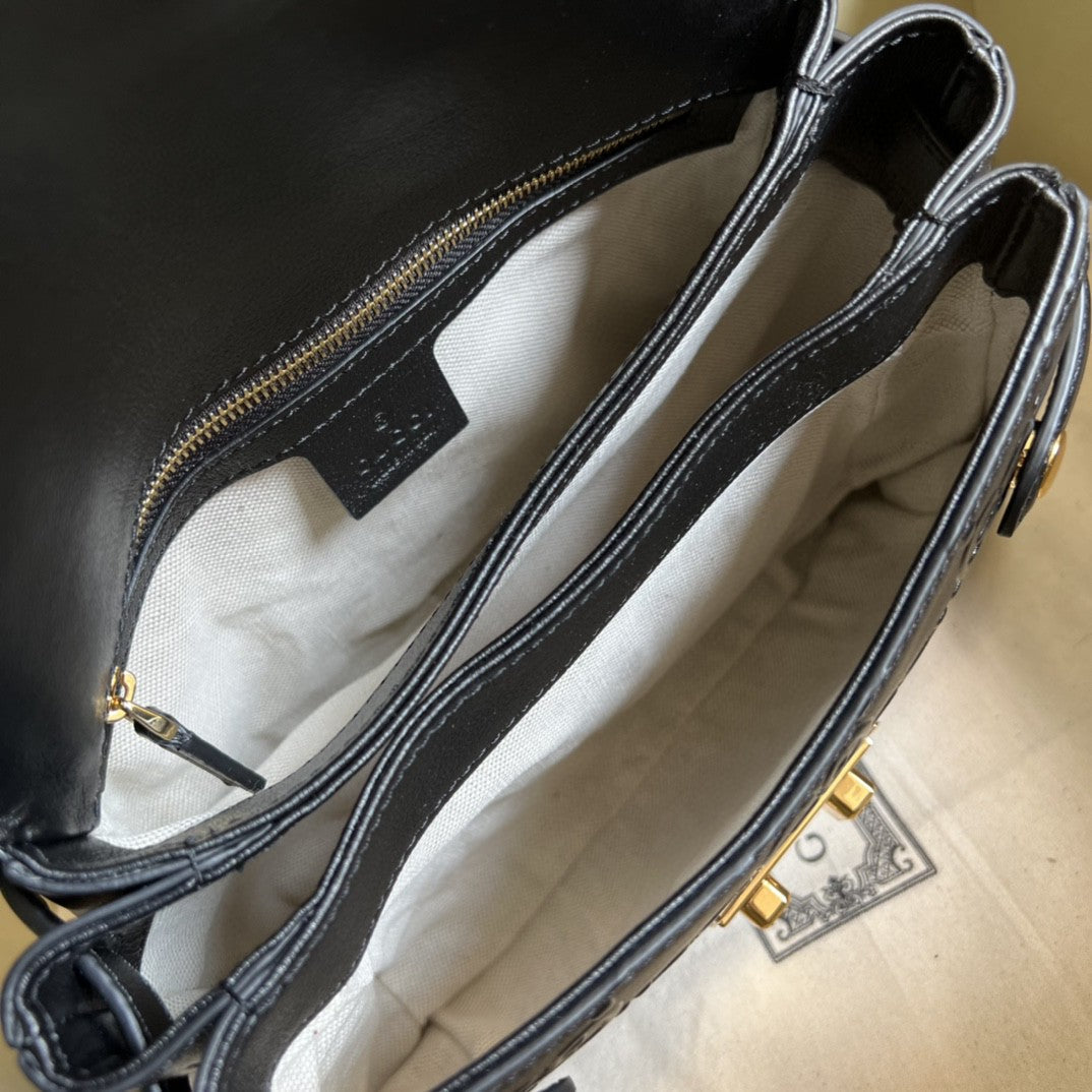 gg Debossed 11in 29cm Black Small Top Handle Handbag