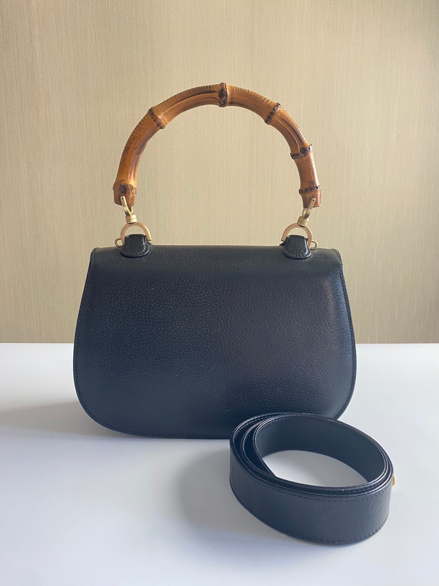 Gucci Bamboo Leather Black Medium Top Handle Travel Bag Medium Black